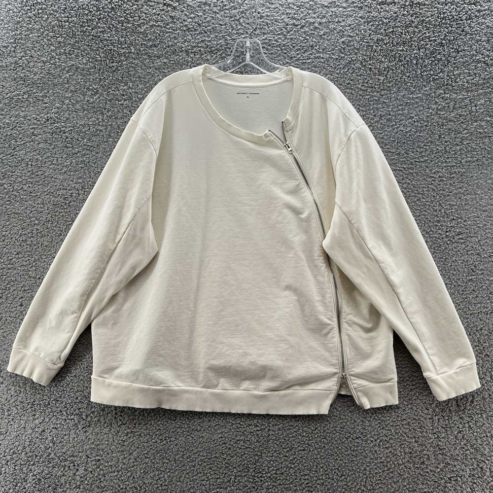 Universal Standard Jacket Women 26 Cream Bomber Asymmetrical Zip Up Sweatshirt